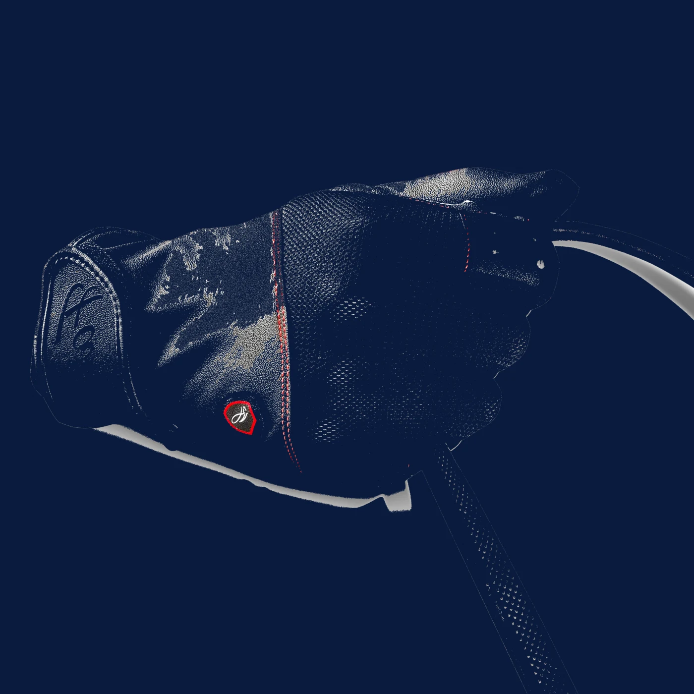 The finished Farris leather glove worn on a rider's hand